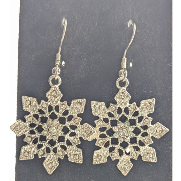 Rhinestone Snow Flake Earrings on Wires - Picture 4 of 6